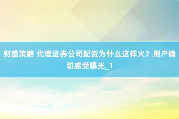 财盛策略 代理证券公司配资为什么这样火？用户确切感受曝光_1